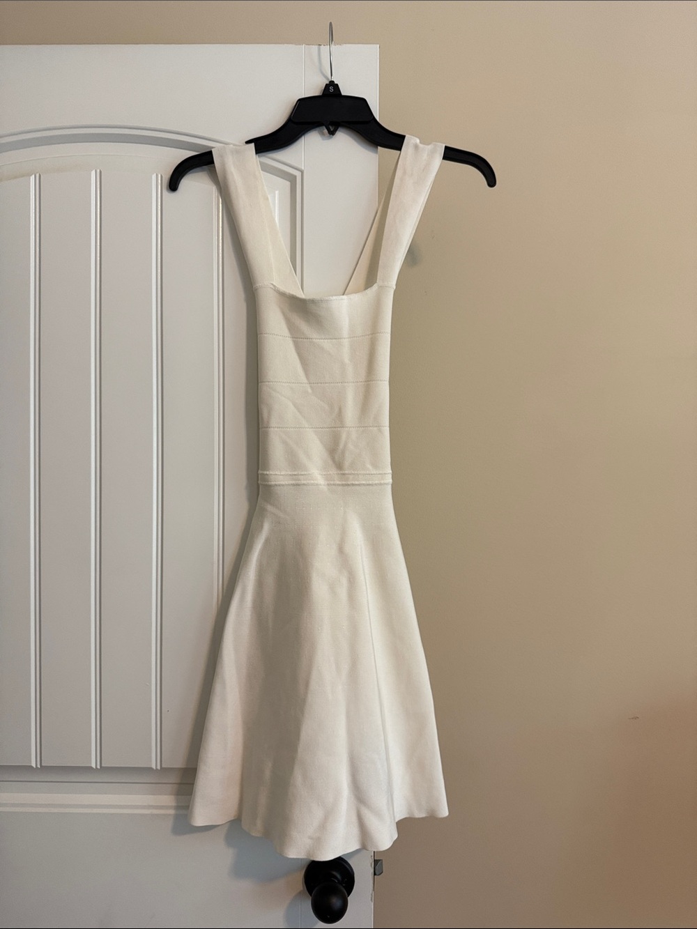 Bandage Knit Ivory Mini Fit-and-Flare Dress MED